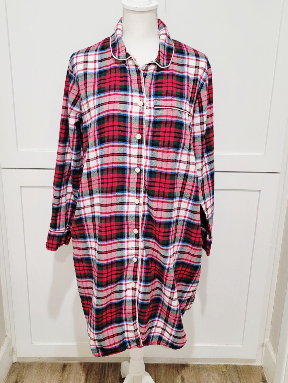 Lands' End Red Plaid 100% Cotton Flannel Nightgown | Size Large (14/16)